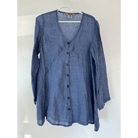 Flax 100% Linen Blouse Shirt P Lagenlook Button Down Light Woven - Picture 1 of 7